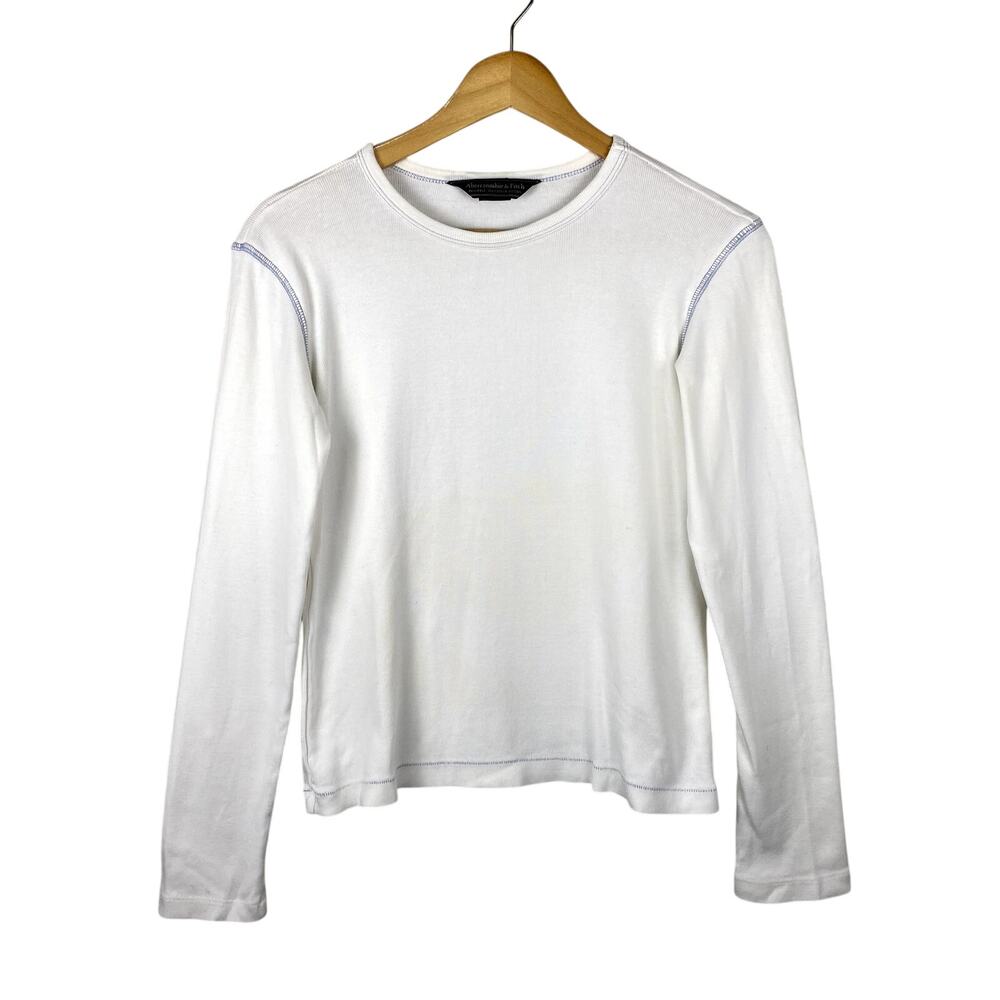 Vtg 90's Abercrombie & Fitch Single Stitch White Thermal Preppy Sweater XS